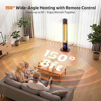 Outdoor Electric Patio Heater, 42-inch 1500W Infrared Tower Heater with 9 Heat Settings & 9H Timer, IPX5 Waterproof, Safety Lock, Tip-Over & Overheat Protection Space Heater for Indoor & Outdoor Use