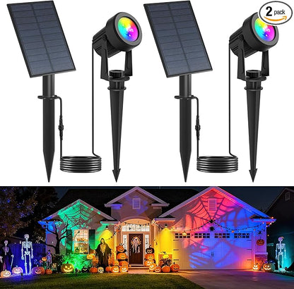RGB Solar Spot Lights Outdoor,2 Pack Color Changing Solar Landscape Spotlights IP65 Waterproof 9.8ft Cable, Auto On/Off Outdoor Wall Lights for Garden Yard Driveway Porch Walkway Pool (1-in-1)