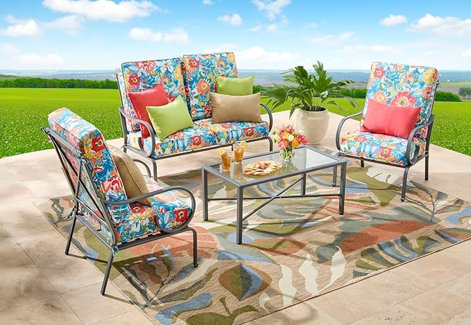 BrylaneHome Bh Outdoor Performance 2-Section Deep Seating Cushion - Black Ikat