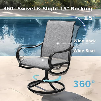 MFSTUDIO Outdoor Swivel Patio Dining Chairs Set of 6, High Back Breathable Textilene Patio Chairs for Balcony, Backyard, Deck, Garden (Light Grey Fabric, Black Frame)
