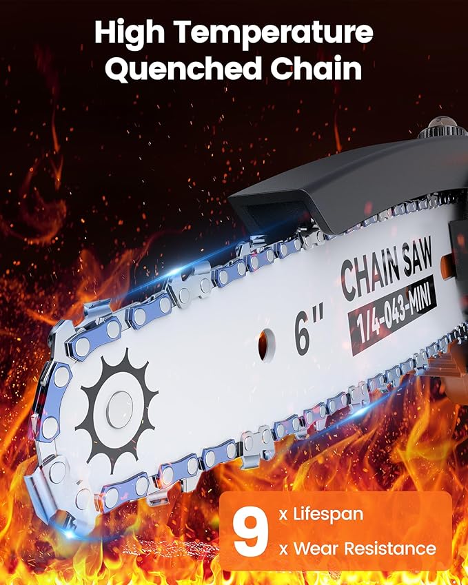 Mini Chainsaw Cordless, 8 inch & 6 inch Electric Chain Saw with 2 Pack Rechargeable Batteries, Battery Powered Handheld Saw Gardening Tools for Trees Branches Trimming Wood Cutting, Orange