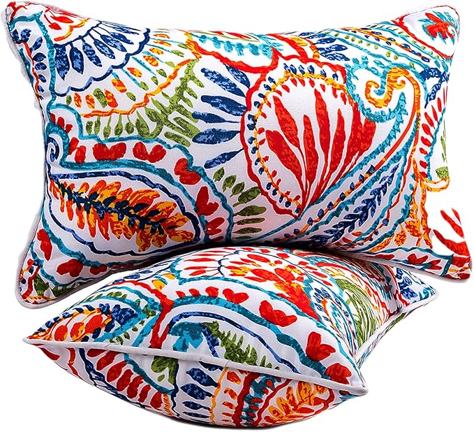 JMGBird Outdoor Pillows Waterproof Set of 2 Outdoor Lumbar Pillows with Insert Included 12×20 Inch Outdoor Pillow for Patio Furniture