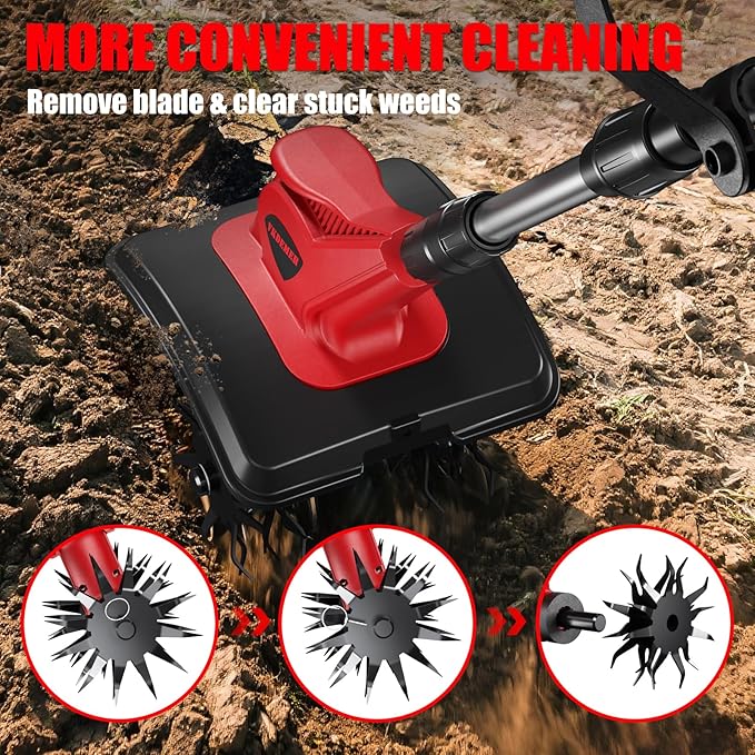 Cordless Tiller Cultivator, 360RPM 9inch Wide Electric Garden Tiller,Total 8000mAh Battery Powered Mini Cultivator,48 Steel Tines Portable Rotary Tiller for Gardening (2 x 4.0AH Battery)