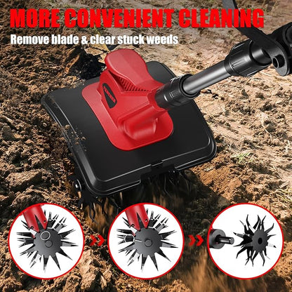 Cordless Tiller Cultivator, 360RPM 9inch Wide Electric Garden Tiller,Total 8000mAh Battery Powered Mini Cultivator,48 Steel Tines Portable Rotary Tiller for Gardening (2 x 4.0AH Battery)