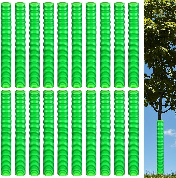 Menkxi 20 Pcs Corrugated Tree Guards Tubes Plastic Saplings Tree Trunk Protectors Wraps to Protect Bark from Deer, Sapling from Rodents, Mowers, Animals (15.7 x 2,Army Green)