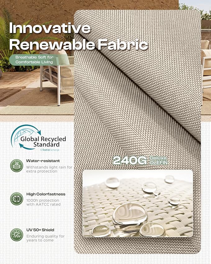 Aluminum Outdoor Patio Couch Loveseat, HDPE Rope Patio Sofa with Washable Thick Cushion, All-Weather Patio Furniture for Balcony, Yard, White Frame, Ivory