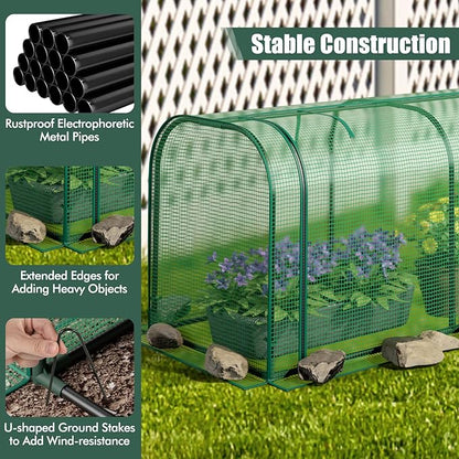 Happygrill Portable Mini Greenhouse, 47" x 22" x 24" Green House w/ Roll-up Zipper Door, Metal Frame, Waterproof Sun-Protective PE Cover, Small Greenhouses for Raised Garden Bed, Outdoor (Green)