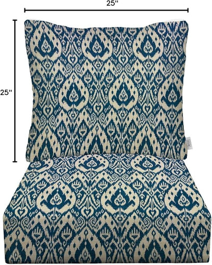 RSH DECOR: Deep Seating Cushion with Pillow Back | 25” x 25” Seat | Water and Fade-Resistant Spun Fabric | Outdoor Chair Cushion Set for Patio Furniture | Ashmore Marine