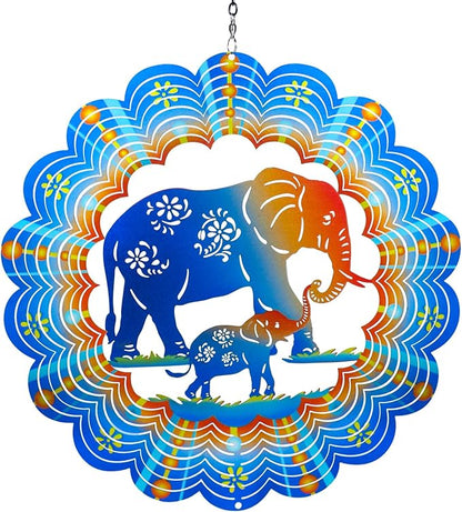 Elephant Wind Spinners Elephant Gifts for Women/Men 12 inch 3D Stainless Steel Hanging Wind Spinner Metal Wind Catchers Kinetic Sculpture for Indoor/Outdoor Decor, Yard Art, Garden Decorations