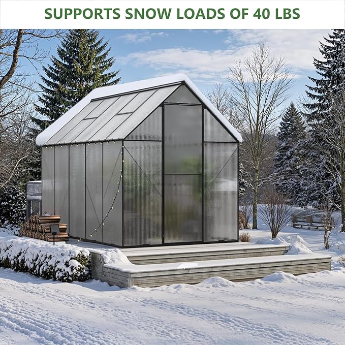 6X10 FT Greenhouse for Outdoors, Heavy Duty Polycarbonate Greenhouses, Large Walk-in Greenhouse with Roof Vent, Aluminum Hot House for Garden & Backyard