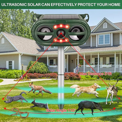 Ultrasonic Animal Repeller,Solar Pest Animal Repellent,Squirrel Repellent,Animal Deter Devices Outdoor,Cat Repellent Outdoor with Motion Sensor & Flashing Light for Yard（2 Pcs）