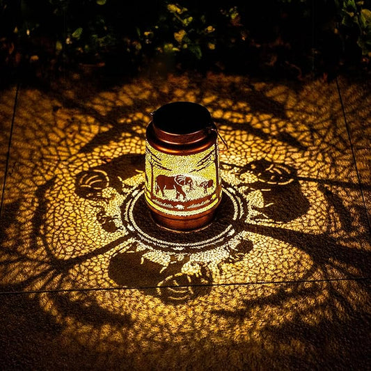 Elephant Solar Lanterns Outdoor Waterproof Hanging Solar Lights Elephant Gifts for Women Men Metal Decorative LED Lanterns for Yard, Patio, Lawn, Tabletop, Pathway, Landscape, Garden Decor