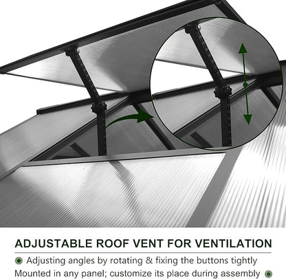 BlueWish 6x8FT Greenhouse, Walk-in Green House with Adjustable Vents, Rivet Structure, Greenhouses for Outdoors with Polycarbonate, Aluminum Heavy Duty Greenhouse Kit for Garden, Gray