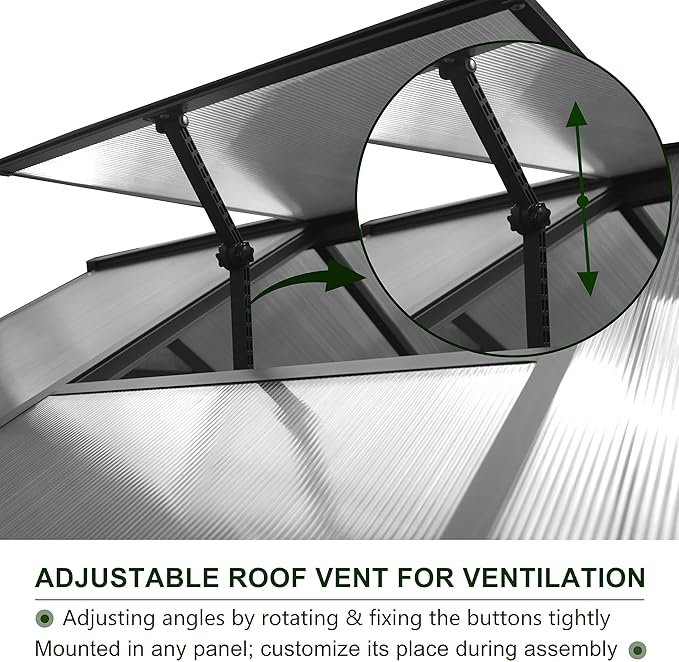 BlueWish 8x8FT Greenhouse for Outdoors, Greenhouses with Adjustable Vents, Lockable Door, Outdoor Aluminum Greenhouse Kit with Polycarbonate Panel, Walk-in Green House for Garden, Backyard, Gray