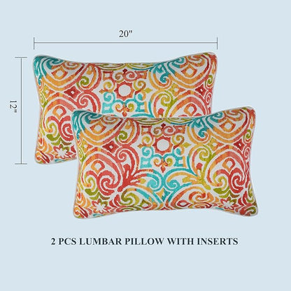 FUNHOME Set of 2 Patio Lumbar Pillows with Insert, 12”x20” Water-Repellent Outdoor Lumbar Pillow, Decorative Garden All Weather Lumbar Cushions for Patio Coach Sofa Use-Corinthian Dapple