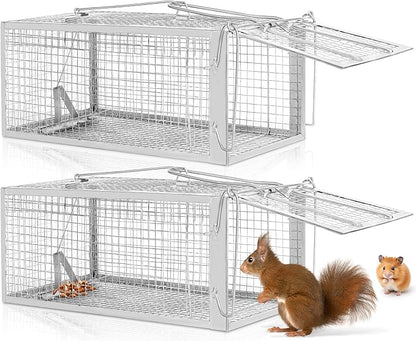 2 Pack Humane Rat Traps - Live Mouse Rat Cage Traps Catch and Release for Indoor Outdoor, Small Animals Traps, Easy to use(12.6''*5.5''*4.7'')