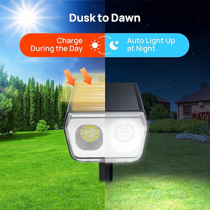 Consciot Solar Spot Lights Outdoor Waterproof, 24 LED Dusk-to-Dawn Solar Outdoor Lights, 2 in 1 Adjustable Wall Lights, Daylight Solar Landscape Spotlights for Garden Yard Wall Walkway, 6 Pack