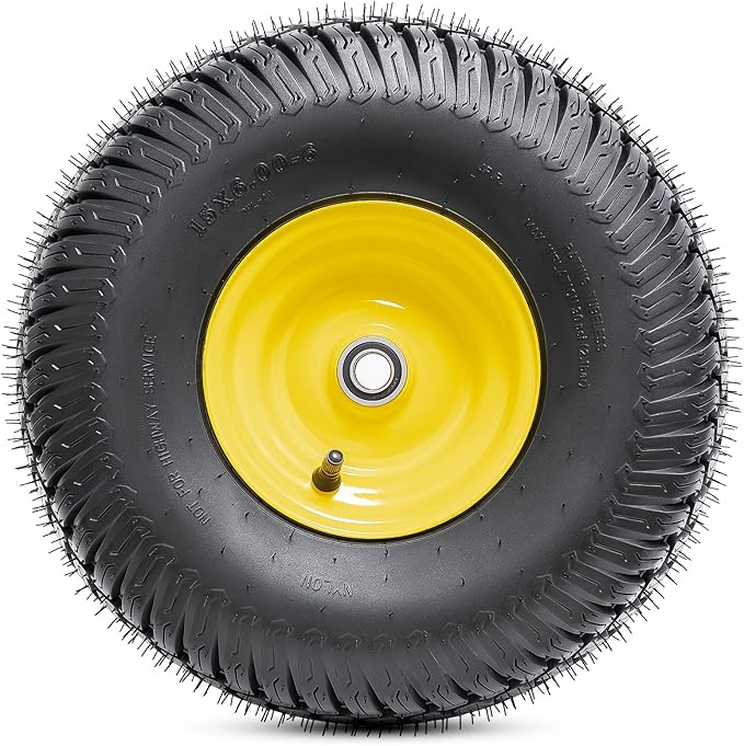 15x6.00-6(4PR) Tubeless Tire and Wheel, 15-Inch Replacement Pneumatic Tires and Wheel with 3/4" Bearings Compatible with Hand Truck, Wheelbarrow, Wagon, Gorilla Carts (Yellow, 2PCS)