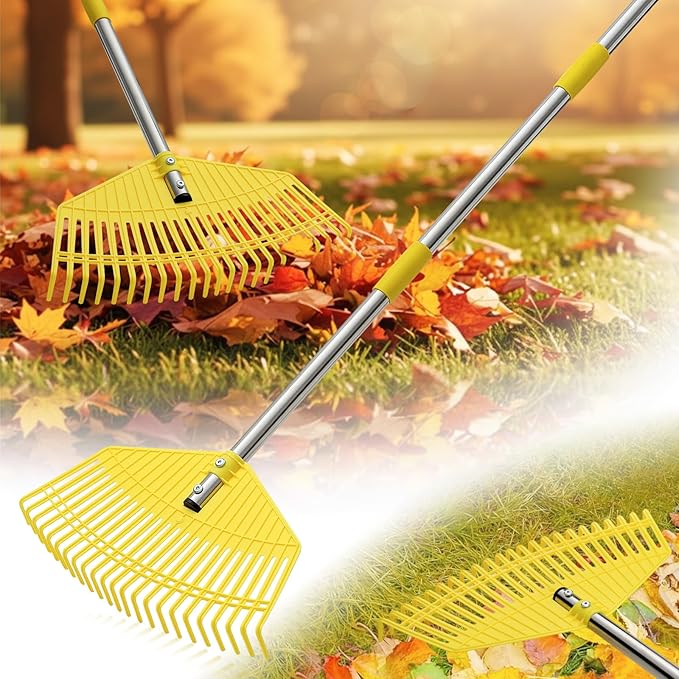Plastic Leaf Rake for Lawns - Fast 16.5'' Wide Heavy Duty Yard Rakes for Leaves, Grass & Pine Needles, Non-Clog Garden Rake,Adjustable 1'' Steel Handle (35''-65'') Portable for Women,Seniors,Kids