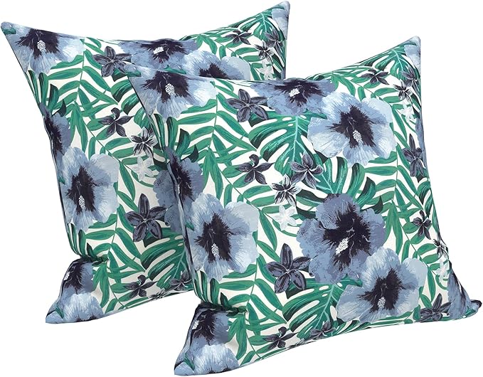 LVTXIII Outdoor/Indoor Throw Pillows, Decorative Throw Pillows with Inserts, 18"x18" Square Pillows for Bed, Couch, Sofa and Patio Furniture, Set of 2, Blue Salmone Tropical