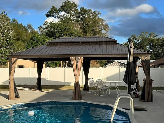 12' x 20' Hardtop Gazebo Outdoor Aluminum Gazebos with Galvanized Steel Double Canopy for Patios Deck Backyard,with Curtains&Netting by domi outdoor living