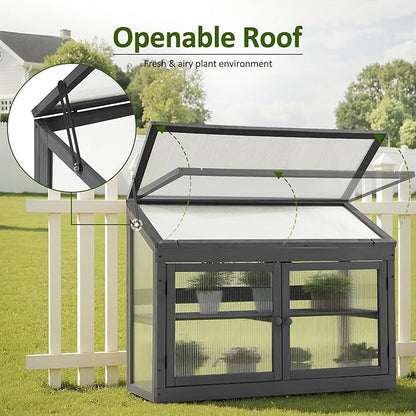 MCombo 2-Tier Wooden Cold Frame Garden Greenhouse Raised Flower Planter Shelf Bed Protection 6057-0160 (Dark Grey)
