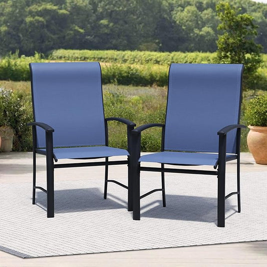 Outdoor Dining Chairs Set of 2, Stackable Patio Chairs with Metal Frame & Textilene Fabric, Perfect for Patio Garden Deck, Blue