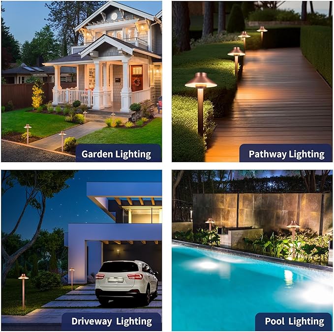 Gardenreet Brass Path Lights Copper, Low Voltage LED Landscape Pathway Lights, 12V Outdoor Waterproof Landscape Lighting(Hat) for Walkway Driveway Garden Yard Without G4 Bulb