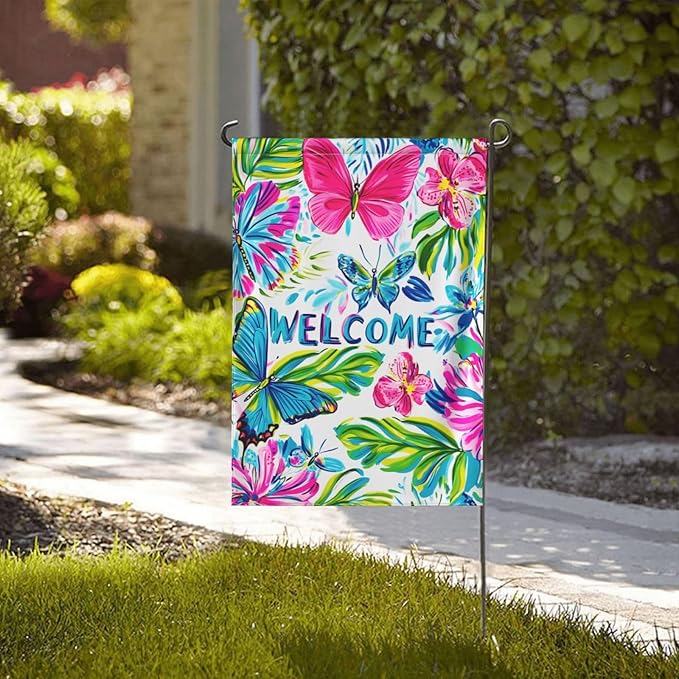 Butterfly Garden Flag Vertical Double Sided Outdoor Yard Flags 12.5x18 Inch Burlap Banners for House Lawn