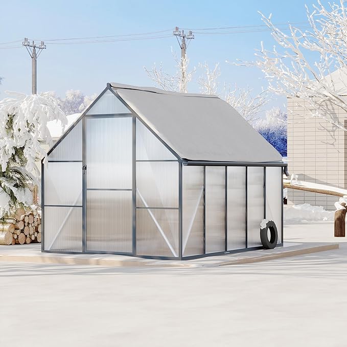 8 ft x10 ft Aluminum-Framed Polycarbonate Greenhouse, Heavy Duty Polycarbonate Greenhouse with Quick Setup Structure and Roof Vent, Large Enhanced Aluminum Green House Kit for Outdoors