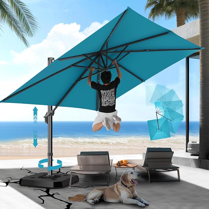 Hotime 10x10ft Large Cantilever Patio Umbrellas - Upgrade and Intensify - with 360 Rotation and 5 Angles Adjustment - Aluminum Offset Pool Umbrella Square Outdoor Umbrella for Patio Garden
