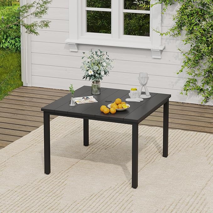 VICLLAX 5 Pieces Outdoor Dining Set, Patio Furniture Set of 4 Patio Swivel Dining Chairs and Square Patio Table, Mixed Brown Chairs & Black Tabletop