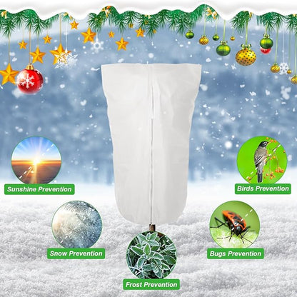 2 Pack 32"x24" Winter Plant Cover Freeze Protection Frost Cloth Blankets, 3 oz/yd² Frost Covers with Zipper Drawstring, Frost Protection Tree Cover for Outdoor Plant Cold Weather Protector