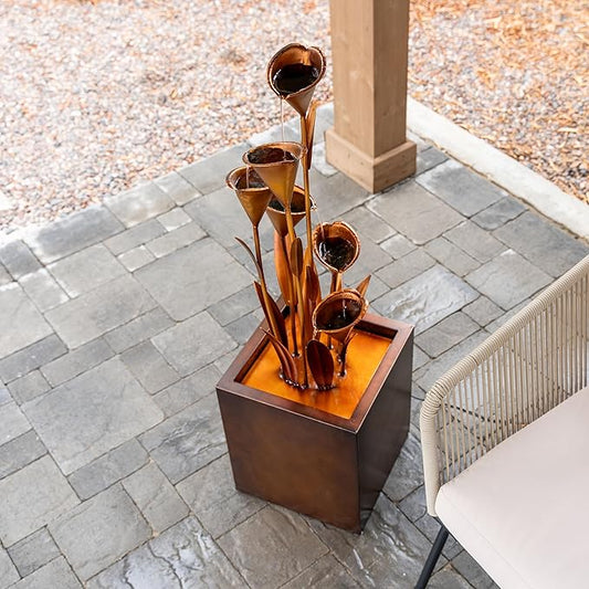 XBrand Metal Sculptural Multi-Tiered Flower Water Fountain, Bronze, 46" Tall
