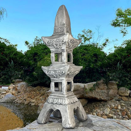35.5’’High Asian Zen Pagoda Magnesium Oxide Tall Lantern Statue Outdoor Sculpture for Garden Backyard Decor Pagoda Statue Miniature Tower Lantern Landscape Garden Decoration