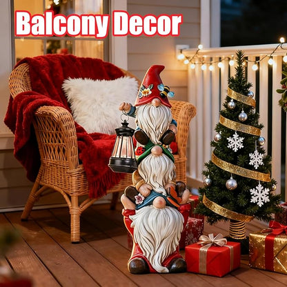 Mom Christmas Gnome Statue with Solar Lights Garden Sculptures Funny Triple Gnome Outdoor Patio Lawn Yard Balcony Home Decor Birthday Gifts for Woman Grandma 12 in Thanksgiving Gnome