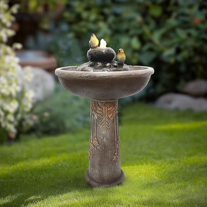 G-LEAF Outdoor Garden Bird Bath Fountain with LED Lights, Freestanding Waterfall Birdbath Garden Water Fountain for Backyard, Patio