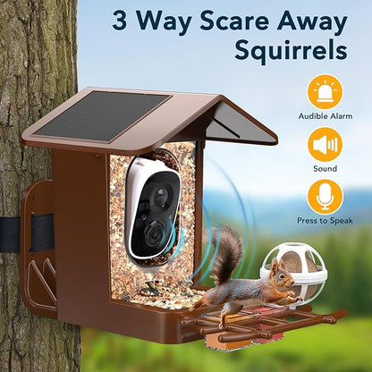 PeckCam® Bird Feeder with Camera Solar Powered, AI Identify & Auto Capture, 2K HD Live Video Smart Bird Feeder Camera Instant Notifications in Backyard, Gift for Bird Lovers