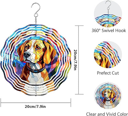 Beagle Dog Wind Spinners Outdoor Dog Memorial Gifts, 3D Metal Kinetic Hanging Garden Wind Spinner, Spinner Decor, Wind Sculptures for Outdoor & Indoor, Window, Yard Decor (Beagle 1)