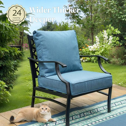 Patio Furniture Set 7 pcs, Outdoor Patio Furniture, 3-Seat Sofa, 4 Single Chairs, 2 Ottomans and 5.75" Extra Thick Cushion, Conversation Set for Backyard Deck,Navy Blue