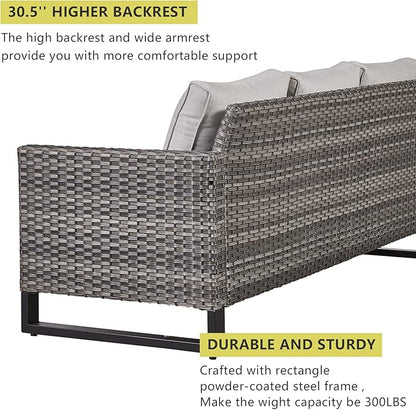 HUMMUH 7 Piece Patio Furniture Set PE Wicker Outdoor Sectional Sofa,High Back Patio Swivel Rocking Chairs with Ottomans Coffee Table for Porch,Garden,Backyard
