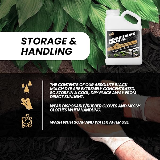 1 Gallon Absolute Black Mulch Dye - Covers up to 10,000 sq. ft., Liquid Mulch Dye Black, Premium Color, Ideal for Landscaping, Renews Faded Rubber or Wood Chips, Binds as it Dries