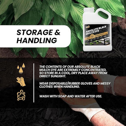 1 Gallon Absolute Black Mulch Dye - Covers up to 10,000 sq. ft., Liquid Mulch Dye Black, Premium Color, Ideal for Landscaping, Renews Faded Rubber or Wood Chips, Binds as it Dries