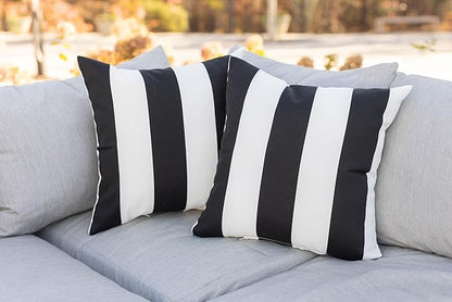 RSH DECOR: 6-Pack Pillow Set, All-Weather Water & Fade-Resistant Fabric, 17" Square, 20"x12" Lumbar 20"x6" Neck Roll Pillows, Outdoor Pillows for Patio Furniture, Black & White Stripe - Made in USA