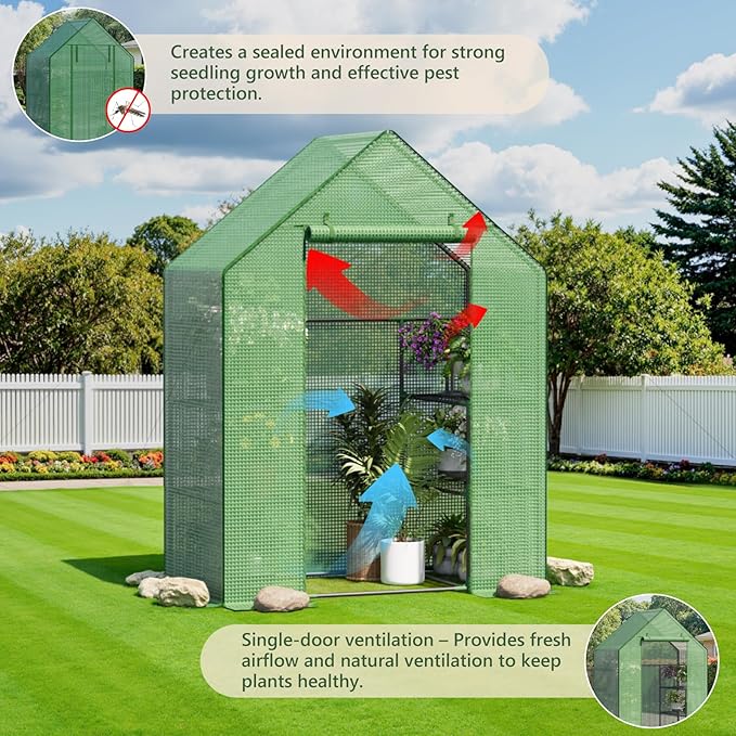 Greenhouse for Outdoors, Small Greenhouse, Walk-in Greenhouses with 3 Tiers 4 Shelves, PE Cover, Heavy Duty Plant Greenhouses for Garden and Backyard