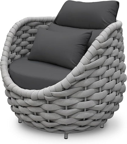 Deck Furniture Accent Chair: Patio Single Armchair Aluminum - Outdoor Woven Rope Armchair Cushioned - Modern Lounge Chair Assembled - All Weather 400lbs for Porch Lanai Balcony Yard Garden Hotel