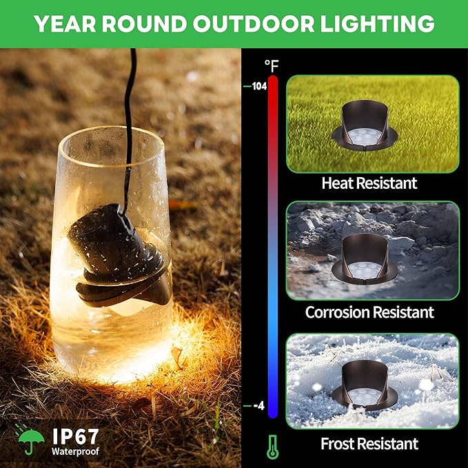 Low Voltage Well Lights LED, 12V in-Grade Landscape Lights, Outdoor IP67 Waterproof, 6" Wired Shielded Top Aluminum ORB for Path Yard 6W 420LM 10 Pack