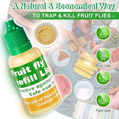 Qualirey 12 Pack Fruit Fly Trap Refill Liquid, 0.68oz Per Bottle Liquid Fruit Fly Traps for Indoors, Non Toxic Bait Safe Near Pets, Food and Kids, Lure Refill for Home Kitchen