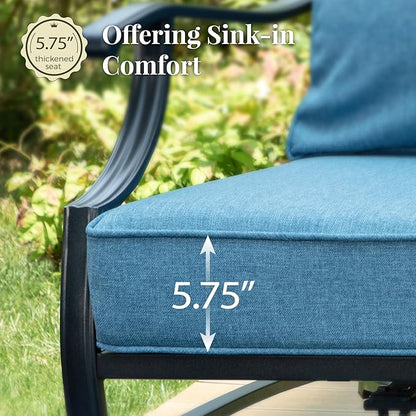Patio Furniture Set 4 pcs, Metal Outdoor Patio Furniture, 3-Seat Sofa, 2 Swivel Chairs, Coffee Table and 5.75" Extra Thick Cushion, Conversation Set for Backyard Deck, Navy Blue