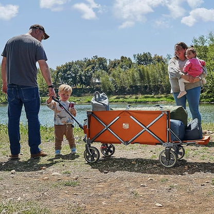 TIMBER RIDGE 49" Extra Long Collapsible Folding Wagon with Tailgate and Brakes, 250L Capacity All-Terrain Wagon Carts Foldable, 300lbs Portable Cart for Dog, Garden, Outdoor Camping Sports, Orange